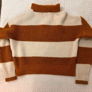 Cozy Orange & White Button-Up Knit Sweater